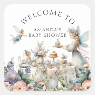 Enchanted Fairy Tea Party Floral Baby Girl Shower Square Sticker