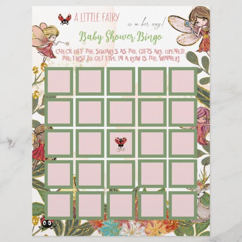 Enchanted Fairy Whimsical Ladybug Baby Bingo Game Flyer