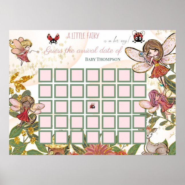 Enchanted Fairy Whimsical Ladybug Guess Due Day Poster (Front)