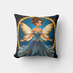 Enchanted Fairy with Glitter Wings Magical Fanta Throw Pillow