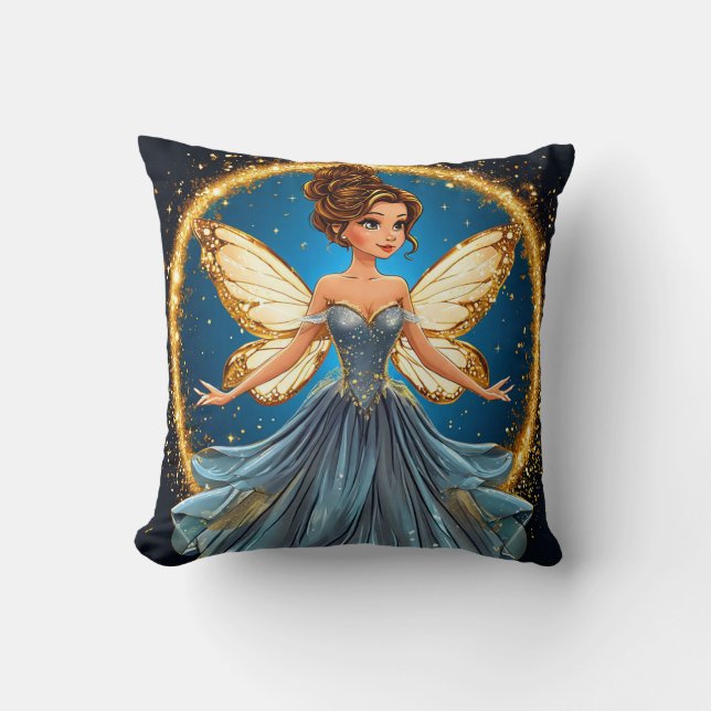 Enchanted Fairy with Glitter Wings Magical Fanta Throw Pillow (Front)
