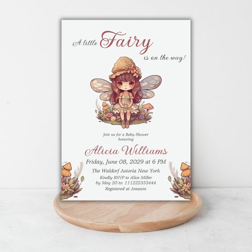 Enchanted Fairy with Mushrooms Girl Baby Shower Invitation
