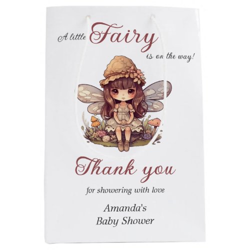 Enchanted Fairy with Mushrooms Girl Baby Shower Medium Gift Bag