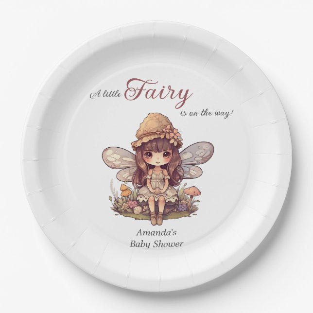 Enchanted Fairy with Mushrooms Girl Baby Shower Paper Plates (Front)