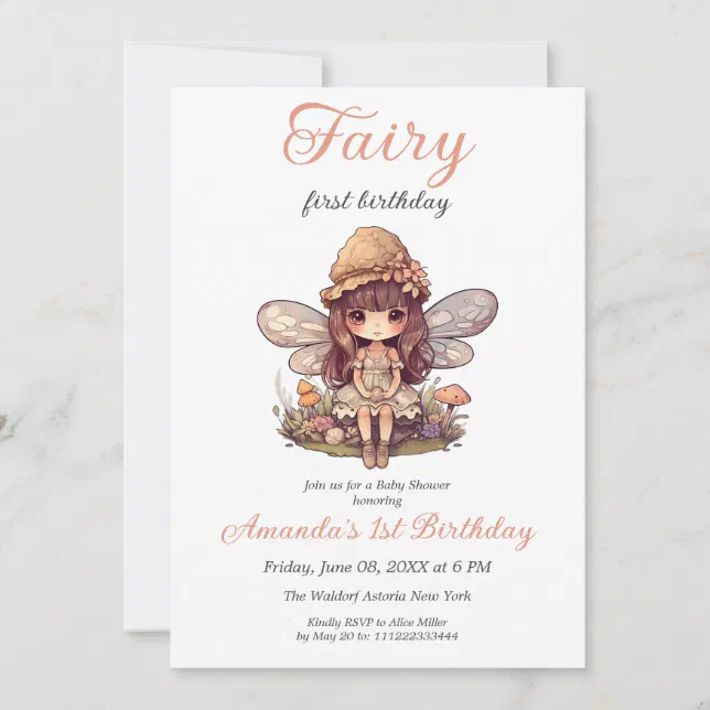 Enchanted Fairy with Mushrooms Girl First Birthday Invitation | Zazzle