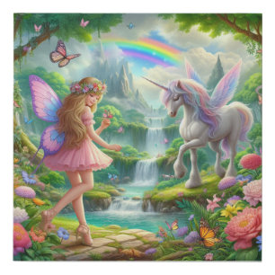 Enchanted Fairy with Unicorn Faux Canvas Print