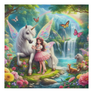 Enchanted Fairy with Unicorn Faux Canvas Print