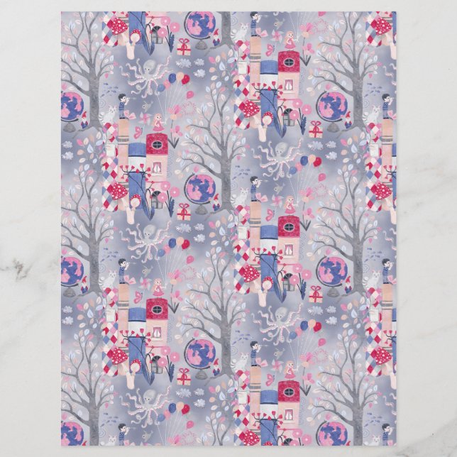 Enchanted Fairytale Books Gray Scrapbook Paper (Front)