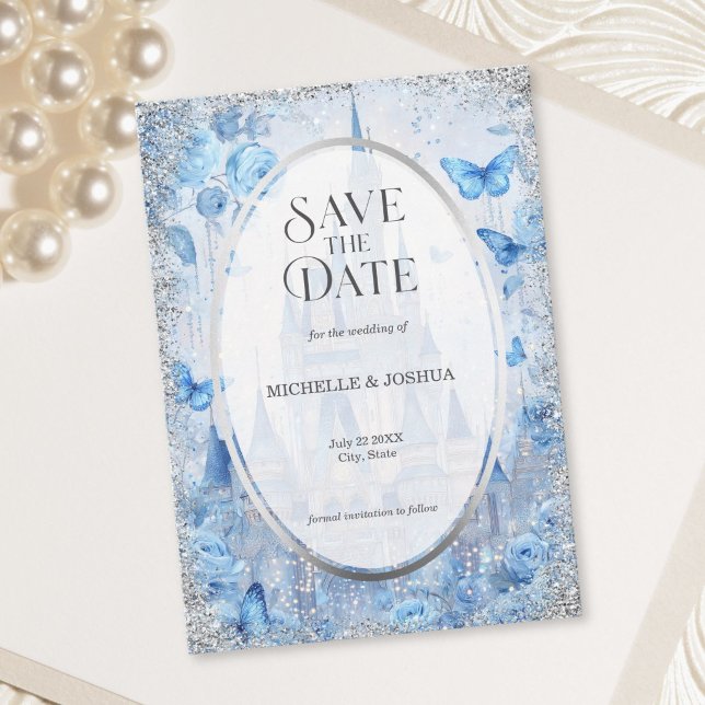 Enchanted Fairytale Castle Floral Butterflies Save The Date (Enchanted Fairytale Castle Floral Butterflies Save The Date)