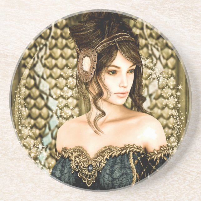 Enchanted Fairytale Princess Portrait Sandstone Coaster (Front)
