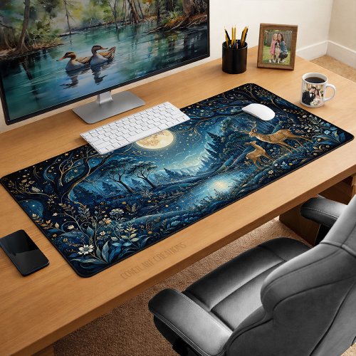 Enchanted Fairytale Woodland Night Scene Desk Mat