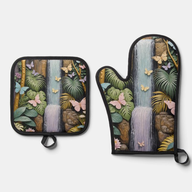 Enchanted Falls Oasis Oven Mitt & Pot Holder Set (Front)