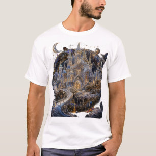 Enchanted Fantasy Castle Under Night Sky Art T-Shi T-Shirt
