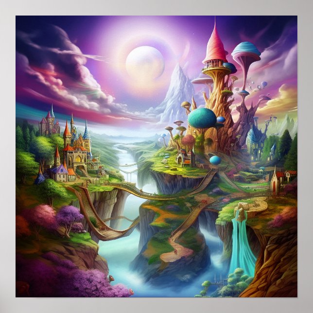 Enchanted Fantasy Colorful Magical Whimsical Land  Poster (Front)