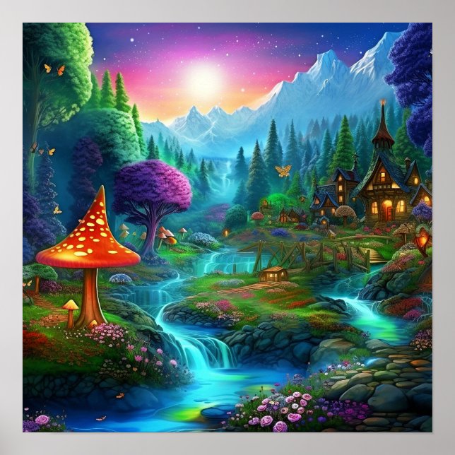 Enchanted Fantasy Colorful Magical Whimsical Land  Poster (Front)