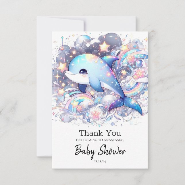 Enchanted Fantasy Dolphin Baby Shower Thank You Card (Front)