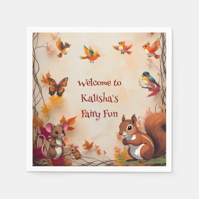 Enchanted Fantasy Fall Autumn Forest Animals Napkins (Front)