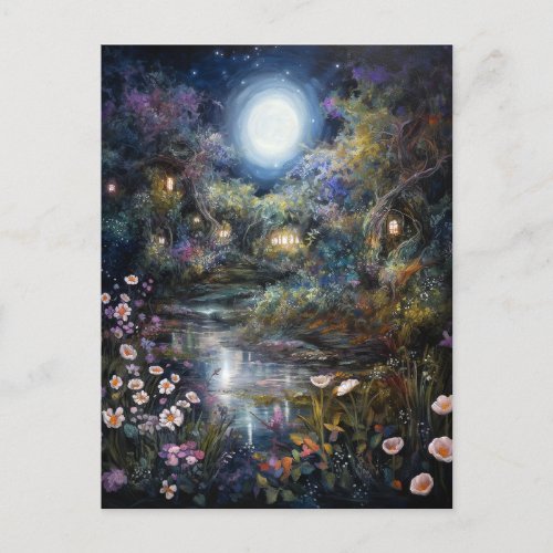 Enchanted Fantasy Moonlit Garden Landscape Postcard
