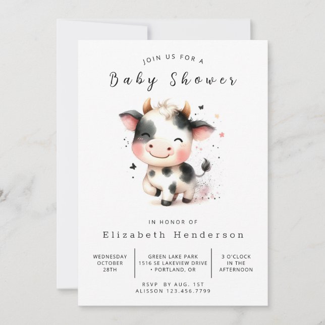Enchanted Farm Calf Cow Baby Shower Invitation (Front)