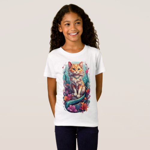 Enchanted Feline Fantasies Whimsical Mermaid Cat  T_Shirt