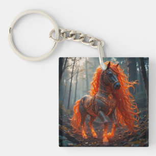 Enchanted Fiery Horse With Vibrant Mane Keychain