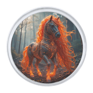 Enchanted Fiery Horse With Vibrant Mane Silver Finish Lapel Pin