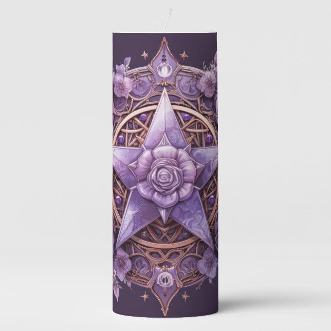 Enchanted Flame – Witchy Rose Pentacle Candle (Front)