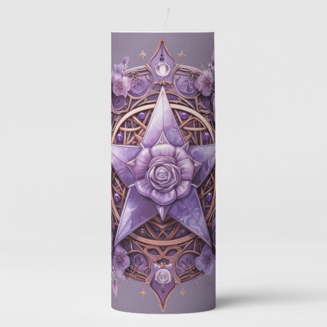 Enchanted Flame – Witchy Rose Pentacle Candle (Front)