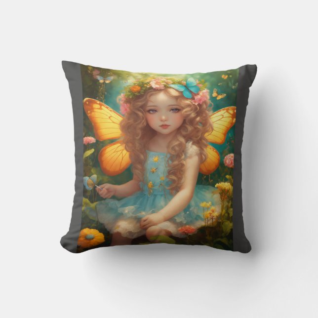 Enchanted Flight: Fairy on a Butterfly T-Shirt" Throw Pillow (Front)