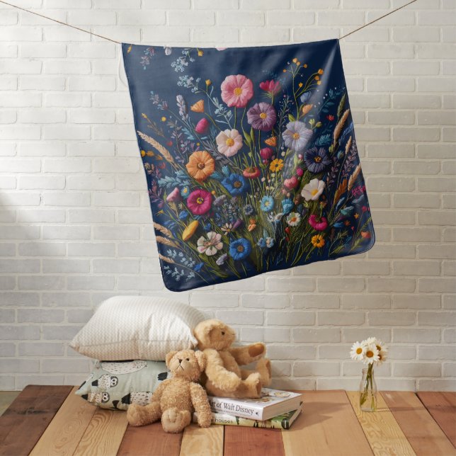 Enchanted Flora Embroidered Wildflower Meadow Baby Blanket (In Situ)