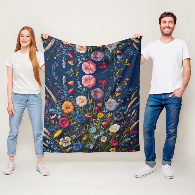 Enchanted Flora Embroidered Wildflower Meadow Fleece Blanket (In Situ)