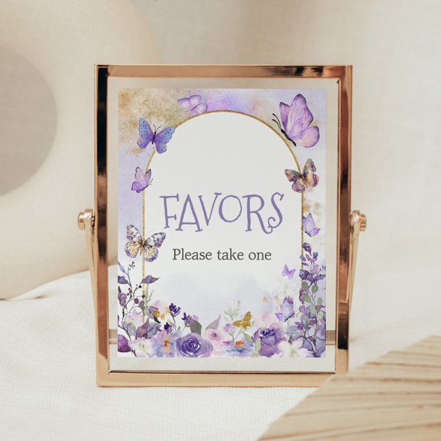 Enchanted Floral Butterfly Baby Shower Favors Poster (Enchanted Floral Butterfly Arch Baby Shower Favors Sign)