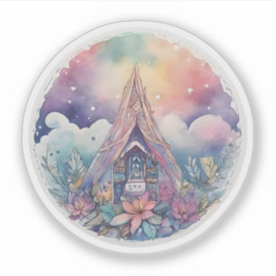 Enchanted Floral Cabin Under Starlit Skies Sticker