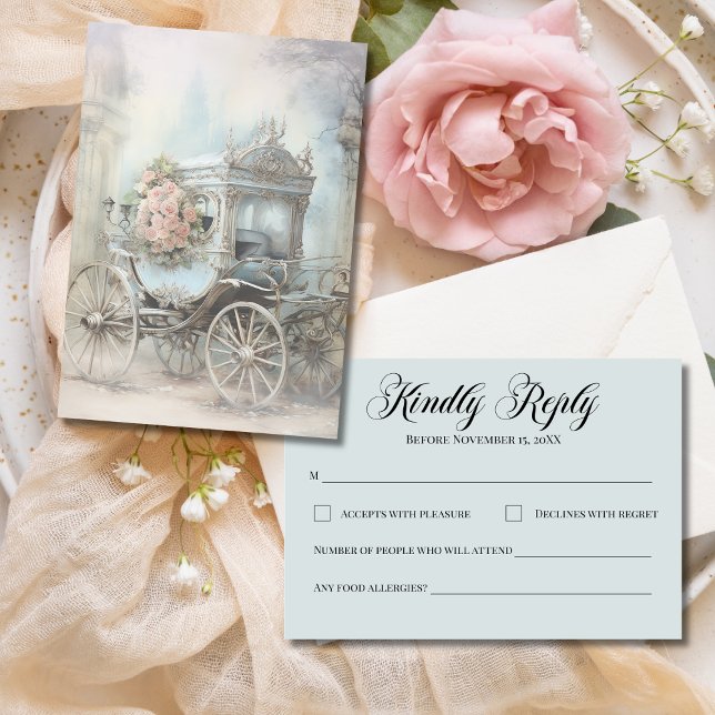 Enchanted Floral Carriage Fairytale Wedding Mail RSVP Card (Creator Uploaded)