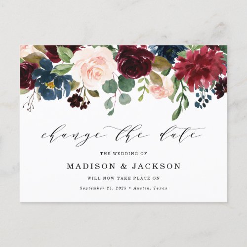 Enchanted Floral Change The Date Wedding Announcement Postcard
