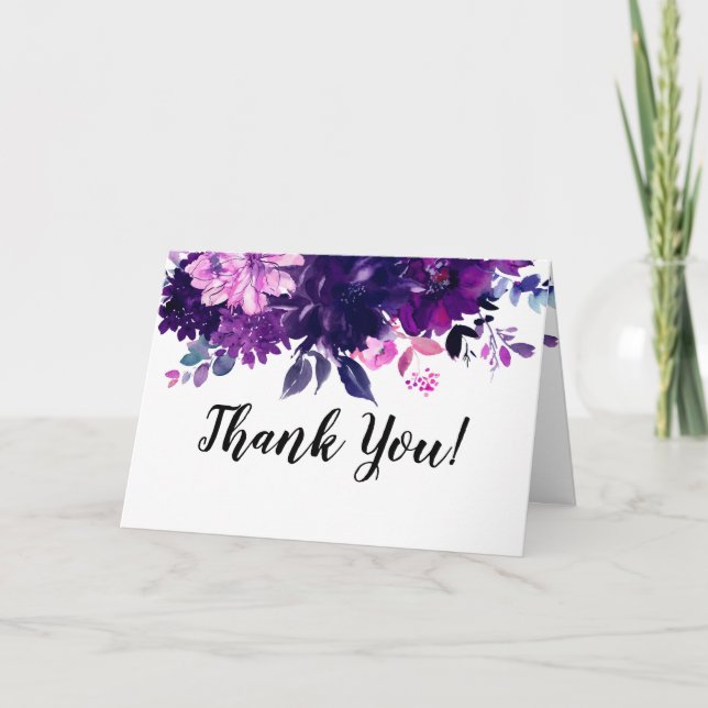 Enchanted Floral Custom Wedding Photo Thank You Card (Front)