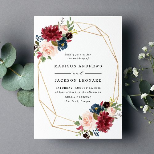 Enchanted Floral  Gold Frame Wedding Invitation