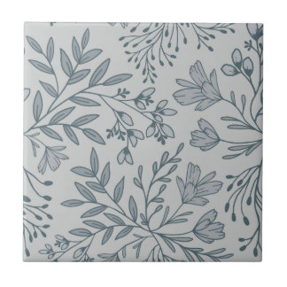 Enchanted Floral Meadow Dreams L4 Grey Blue Ceramic Tile