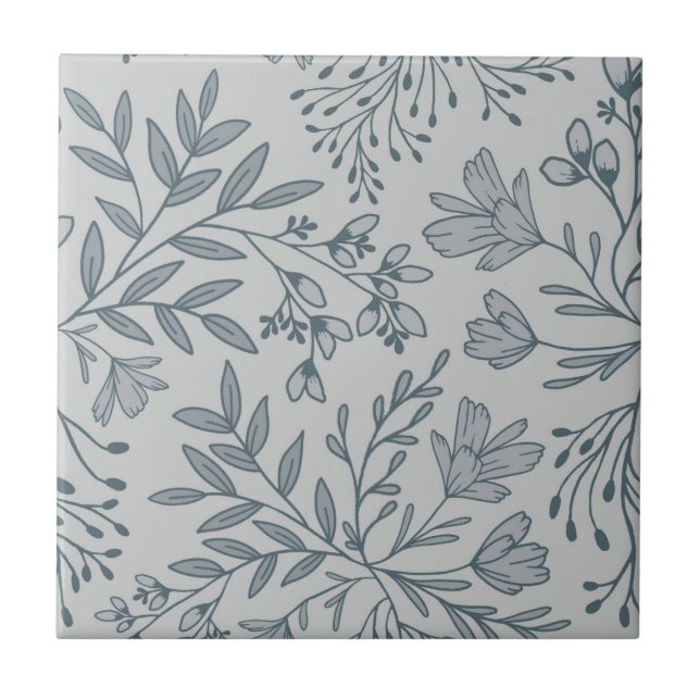 Enchanted Floral Meadow Dreams L4 Grey Blue Ceramic Tile (Front)