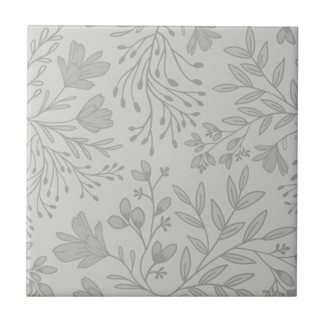 Enchanted Floral Meadow Dreams L5 Grey White Ceramic Tile (Front)