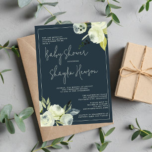 Enchanted Floral Midnight Blue Flowers Classic Invitation