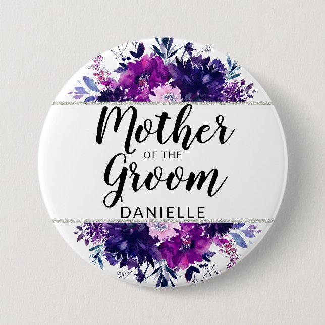 Enchanted Floral Mother of the Groom Monogrammed Button (Front)