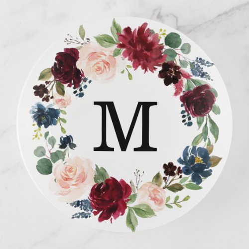Enchanted Floral  Personalized Monogram Trinket Tray