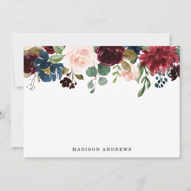 Enchanted Floral Personalized Stationery Flat Card (Front)