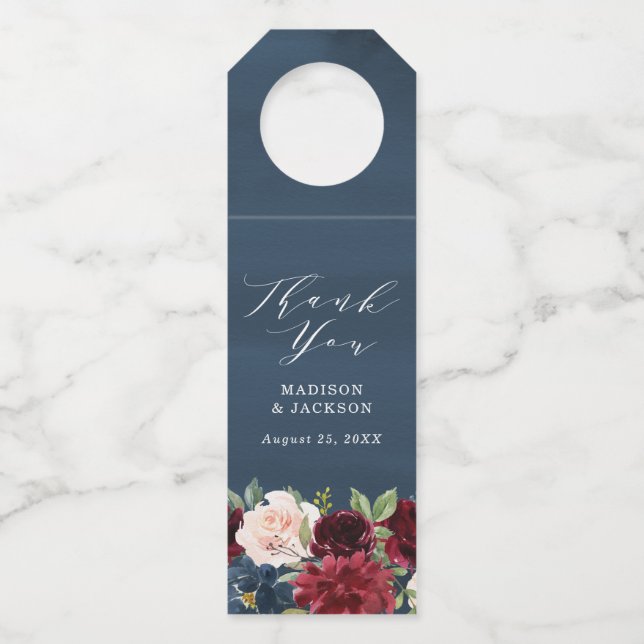 Enchanted Floral | Personalized Wedding Bottle Hanger Tag (Front)