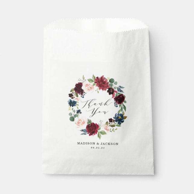 Enchanted Floral | Personalized Wedding Thank You Favor Bag (Front)