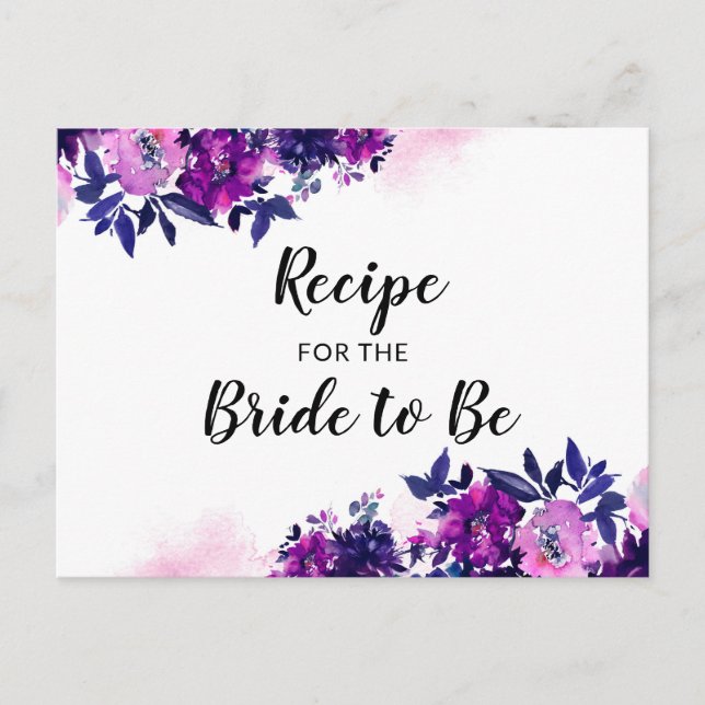 Enchanted Floral Purple Bridal Shower Recipe Card (Front)