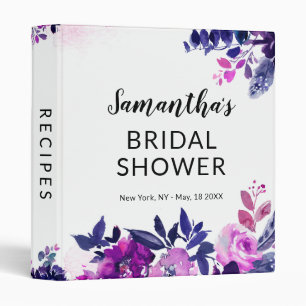 Enchanted Floral Purple Bridal Shower Recipe Card 3 Ring Binder