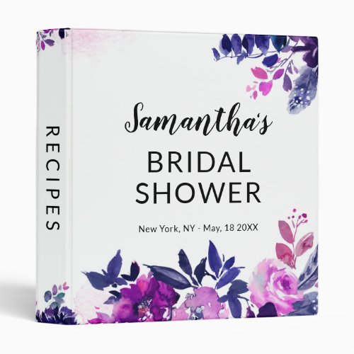 Enchanted Floral Purple Bridal Shower Recipe Card 3 Ring Binder