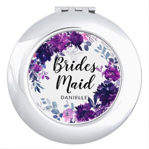 Enchanted Floral Purple Bridesmaid Monogrammed Compact Mirror